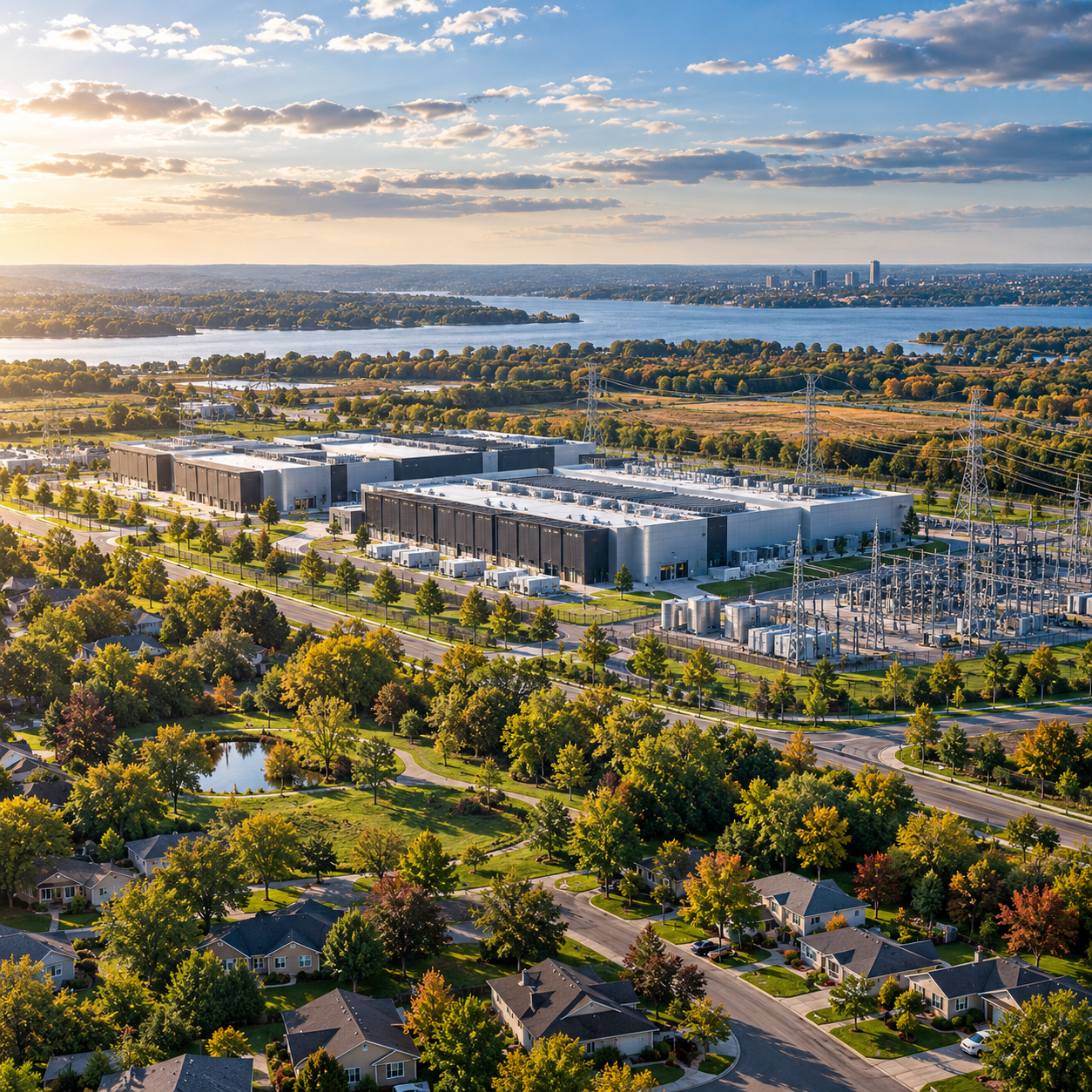 Data center and surrounding community illustrating a best-fit decision